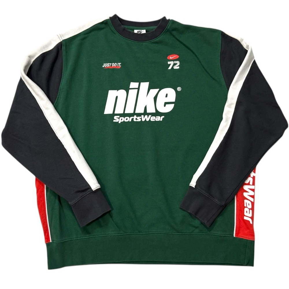 Nike Green Colorblock Logo Crewneck Sweater